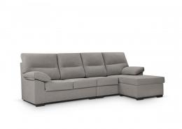 Sofá Chaise Longue económico en tela sintética reversible 4 pl – Bruselas, Gris claro