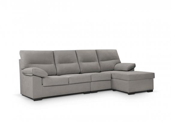 Foto Sofá Chaise Longue económico en tela sintética reversible 4 pl – Bruselas, Gris claro