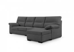 Sofá Chaise Longue económico en tela sintética reversible 4 pl – Bruselas, Gris oscuro