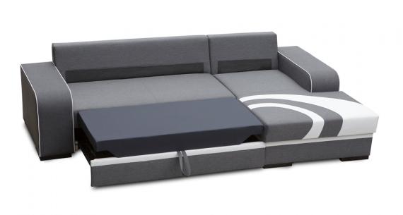 Foto Sofá chaise longue grande con cama y arcón — Flores, Negro / Blanco