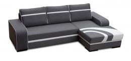 Sofá chaise longue grande con cama y arcón — Flores, Gris oscuro / Blanco