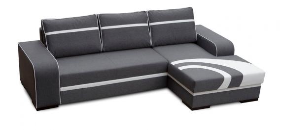 Foto Sofá chaise longue grande con cama y arcón — Flores, Gris oscuro / Blanco