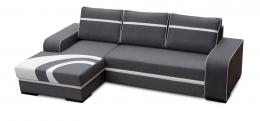 Sofá chaise longue grande con cama y arcón — Flores, Gris oscuro / Blanco