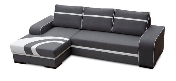 Foto Sofá chaise longue grande con cama y arcón — Flores, Gris oscuro / Blanco