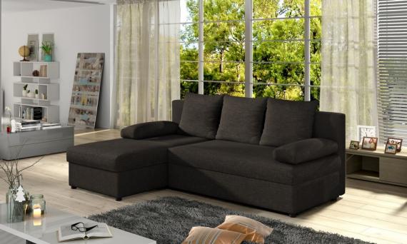 Foto Sofá chaise longue reversible pequeño con cama – Gino, Marrón, 206cm x 146cm