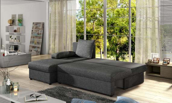 Foto Sofá chaise longue reversible pequeño con cama – Gino, Gris, 206cm x 146cm