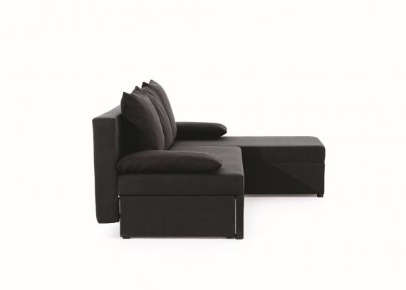 Foto Sofá chaise longue reversible pequeño con cama – Gino, Mostaza, 206cm x 146cm