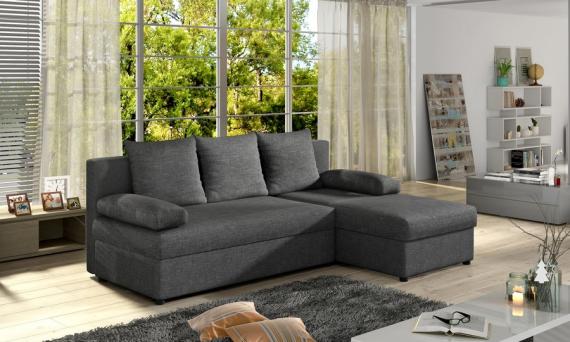 Foto Sofá chaise longue reversible pequeño con cama – Gino, Gris oscuro, 206cm x 146cm