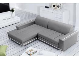 Sofá chaise longue tapizado convertible en cama - MARTÍN, Gris claro / Blanco, 260cm x 177cm