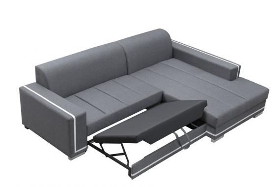 Foto Sofá chaise longue tapizado convertible en cama - MARTÍN, Gris / Blanco, 260cm x 177cm