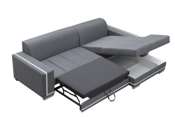 Foto Sofá chaise longue tapizado convertible en cama - MARTÍN, Gris / Blanco, 260cm x 177cm