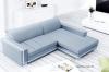 Foto Sofá chaise longue tapizado convertible en cama - MARTÍN, Azul / Blanco, 260cm x 177cm