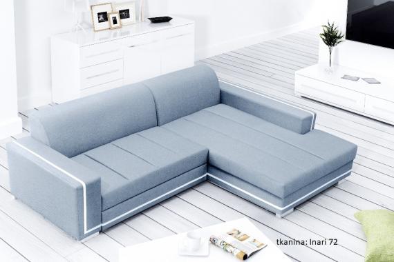 Foto Sofá chaise longue tapizado convertible en cama - MARTÍN, Azul / Blanco, 260cm x 177cm