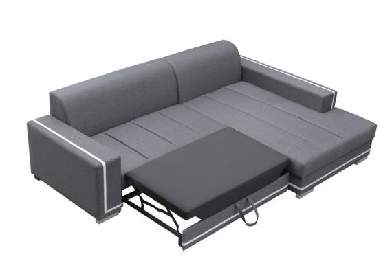 Foto Sofá chaise longue tapizado convertible en cama - MARTÍN, Gris claro / Blanco, 260cm x 177cm