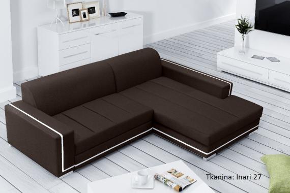 Foto Sofá chaise longue tapizado convertible en cama - MARTÍN, Marrón / Blanco, 260cm x 177cm