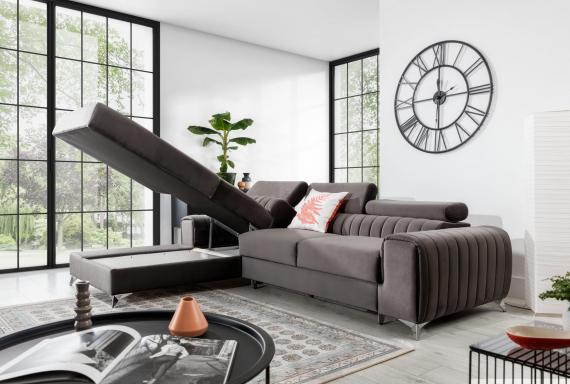 Foto Sofá Chaiselongue cama - Grayson, Gris oscuro