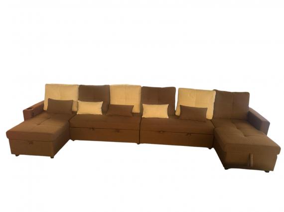 Foto Sofá con 2camas + 2 arcones+USB+type-C+portavasos - Costa UXXL 406 CM x 130cm, Marron/Beige