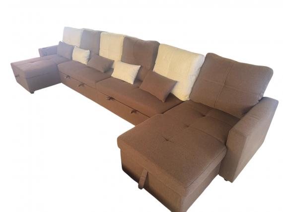 Foto Sofá con 2camas + 2 arcones+USB+type-C+portavasos - Costa UXXL 406 CM x 130cm, Marron/Beige