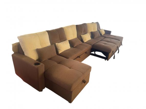 Foto Sofá con 2camas + 2 arcones+USB+type-C+portavasos - Costa UXXL 406 CM x 130cm, Marron/Beige