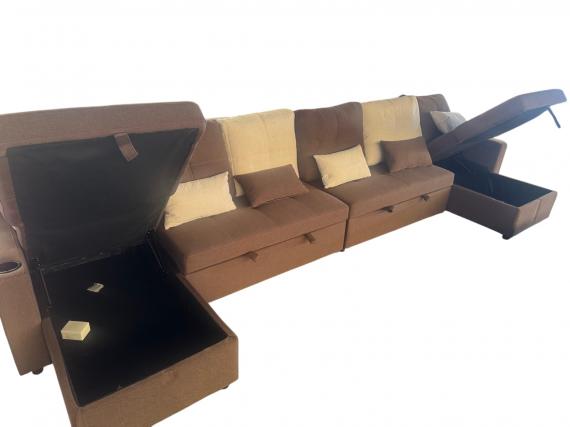 Foto Sofá con 2camas + 2 arcones+USB+type-C+portavasos - Costa UXXL 406 CM x 130cm, Marron/Beige