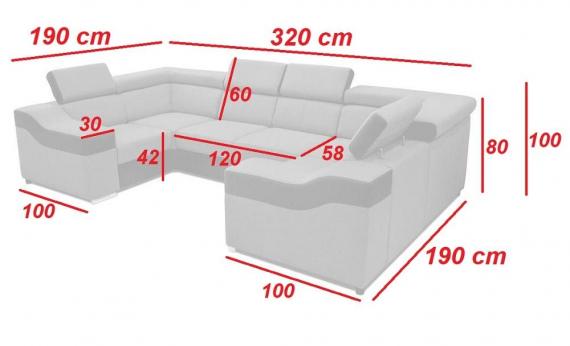 Foto Sofá en forma de U, 6 plazas – Eva, Gris claro / blanco, tela / polipiel