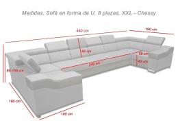 Sofá en forma de U, 8 plazas – Eva, Gris claro + blanco