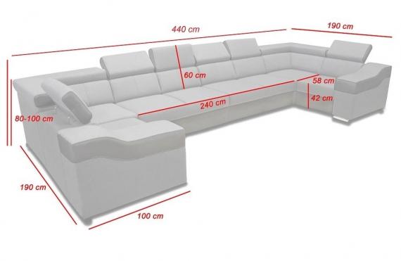 Foto Sofá en forma de U, 8 plazas – Eva, Gris claro /Blanco, Tela / Polipiel