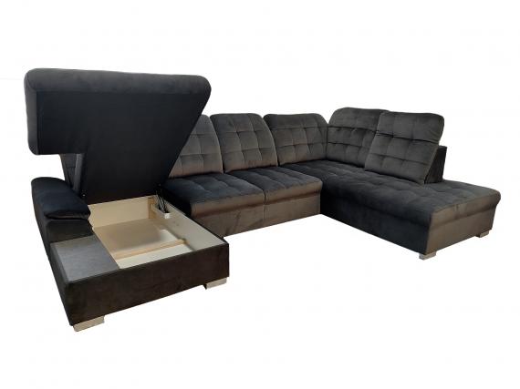 Foto Sofá en forma de U con reposacabezas reclinables y cama extraíble – POVER, Negro, 330x220