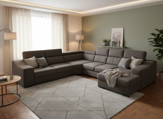 Foto Sofá Panorámico en U ANGELA | 7 Plazas XXL con Cama y 9 Cabezales Reclinables (335 cm)