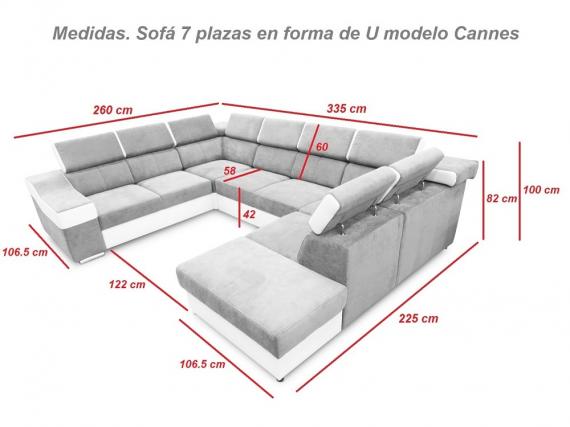 Foto Sofá en forma de U - Ángela. Cama extraíble y reposacabezas reclinables. 7 plazas, derecho, gris blanco