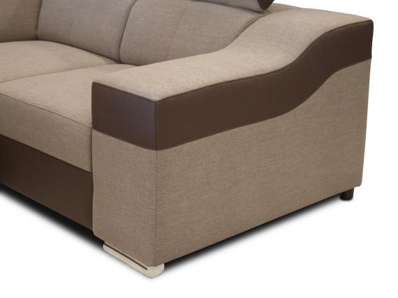 Foto Sofá en forma de U - Ángela. Cama extraíble y reposacabezas reclinables+cajon 7 plazas, Beige / Marrón, 335x260