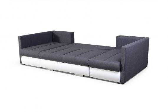 Foto Sofá en forma de U pequeño con cama, 2 chaise longue y 3 arcones – R-City U, Marron/Blanco, Tela/Polipiel, 288x144