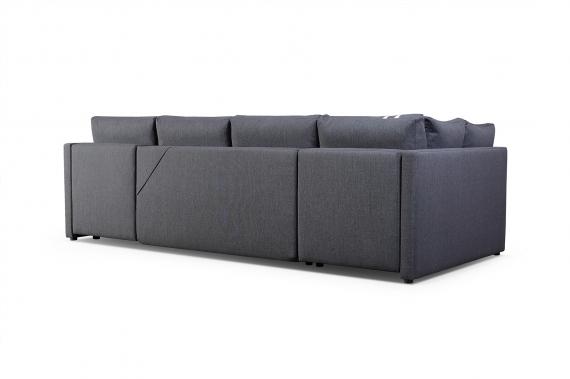 Foto Sofá en forma de U pequeño con cama, 2 chaise longue y 3 arcones – R-City U, Gris/Blanco, Tela/Polipiel, 288x144