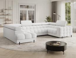 Sofá en U moderno (2 chaiselongs) con cama y arcón 347x202 - Blanco FECTORY
