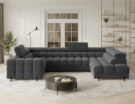 Foto Sofá en U moderno (2 chaiselongs) con cama y arcón 347x202 - gris oscuro - FECTORY