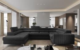 Sofá en U moderno (2 chaiselongs) con cama y arcón gris oscuro 347x202 - LUIS