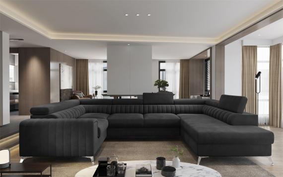 Foto Sofá en U moderno (2 chaiselongs) con cama y arcón gris oscuro 347x202 - LUIS