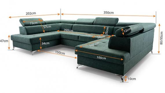 Foto Sofá en U moderno (2 chaiselongs) con cama y arcón – MADRYT, Gris claro, 350x202