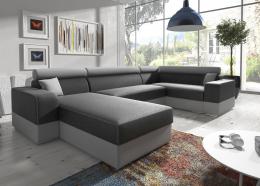 Sofá en U rinconera grande con chaise longue y cama – Infinity, Izquierdo, Gris