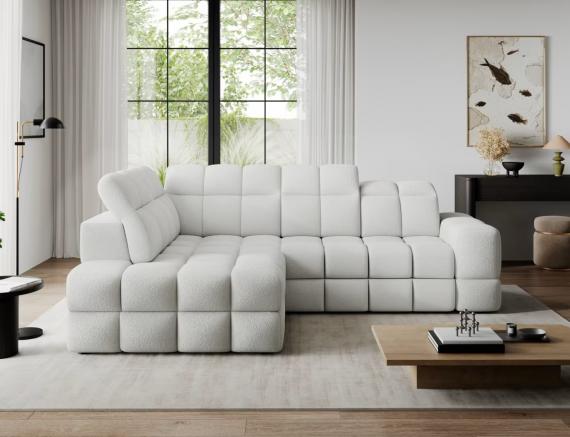 Foto Sofá esquinero con función de cama y espacio de almacenamiento, terciopelo blanco - BRONON