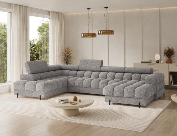 Photo Large sofa with bed | storage | U-shape | reclining headrests | high legs 355 cm x 202 cm Feraria Gray