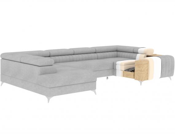 Foto SOFÁ GRANDE CON CAMA Y ARCÓN FORMA DE U CON PATAS ALTAS 347 CM X 202 CM LUIS BEIGE/TELA PANA