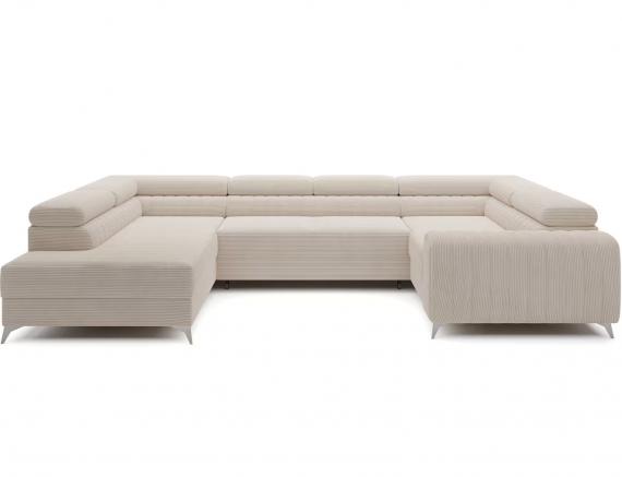 Foto SOFÁ GRANDE CON CAMA Y ARCÓN FORMA DE U CON PATAS ALTAS 347 CM X 202 CM LUIS BEIGE/TELA PANA