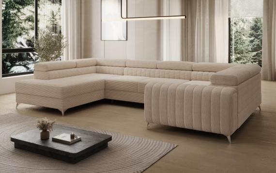 Foto SOFÁ GRANDE CON CAMA Y ARCÓN FORMA DE U CON PATAS ALTAS 347 CM X 202 CM LUIS BEIGE/TELA PANA