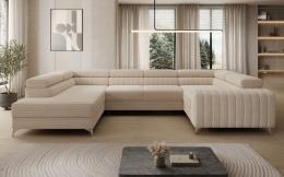 SOFÁ GRANDE CON CAMA Y ARCÓN FORMA DE U PATAS ALTAS 347 CM X 202 LUIS BEIGE/TELA PANA