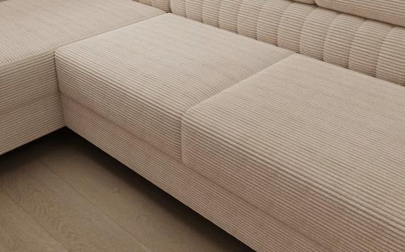 Foto SOFÁ GRANDE CON CAMA Y ARCÓN FORMA DE U CON PATAS ALTAS 347 CM X 202 CM LUIS BEIGE/TELA PANA