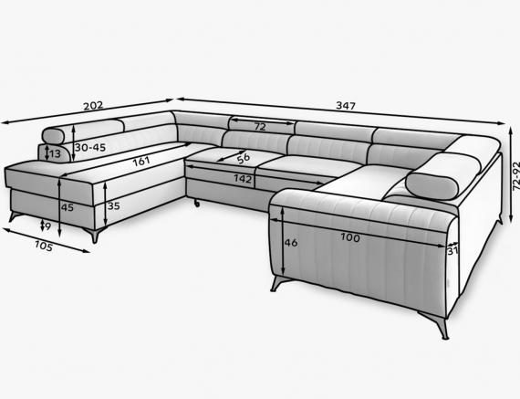 Foto SOFÁ GRANDE CON CAMA Y ARCÓN FORMA DE U CON PATAS ALTAS 347 CM X 202 CM LUIS BEIGE/TELA PANA