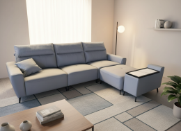 Sofá Modular Premium B6 – Ecopiel Gris Verdoso con Puf y Mesita (295 cm)