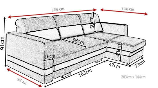 Foto Sofá mini chaise longue con cama y arcones - R-MINI, Gris, 236x146