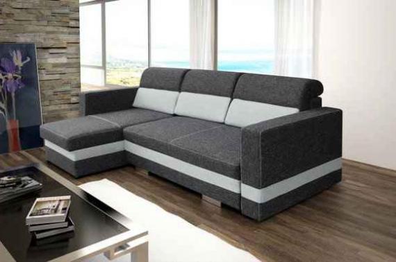 Foto Sofá mini chaise longue con cama y arcones - R-MINI, Gris oscuro/Gris claro, 236x146